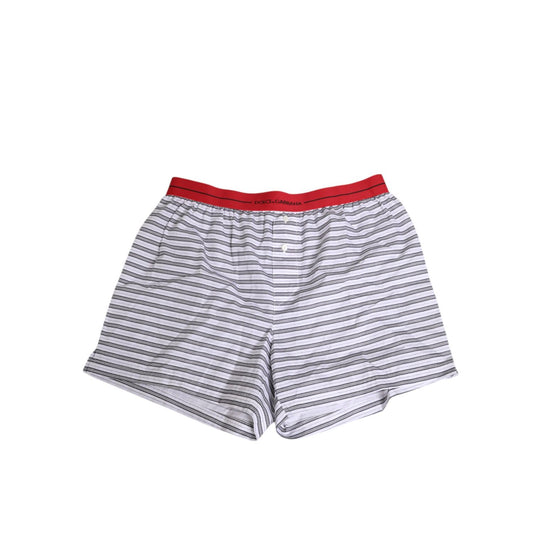 Dolce & Gabbana White Striped Cotton Red Waistband Shorts Swimwear