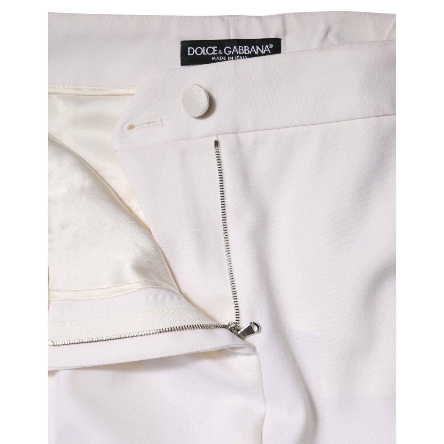 Dolce & Gabbana White Wool Mid Waist Tapered Pants