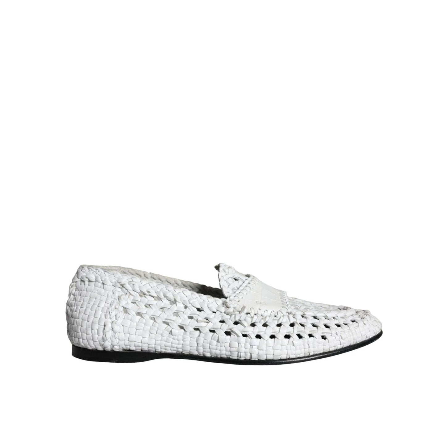 Dolce & Gabbana White Woven Leather Slip On Loafers Men Shoes, preowned with tags, made in Italy, showing minor wear marks, goat leather.