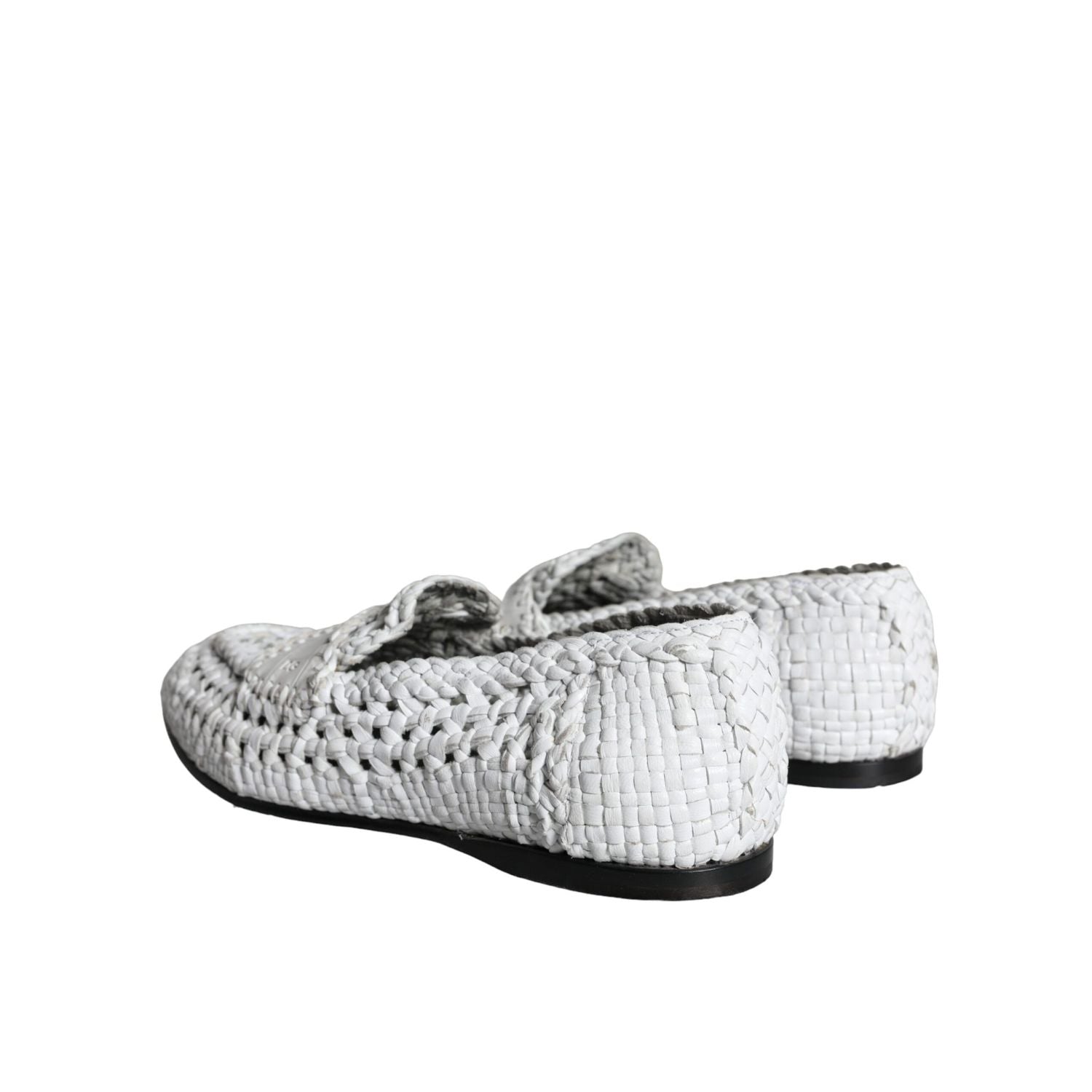 Dolce & Gabbana White Woven Leather Slip On Loafers Men Shoes
