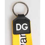 Dolce & Gabbana Yellow Logo Polyester Silver Brass Holder Keychain Keyring with DG logo on yellow strap.