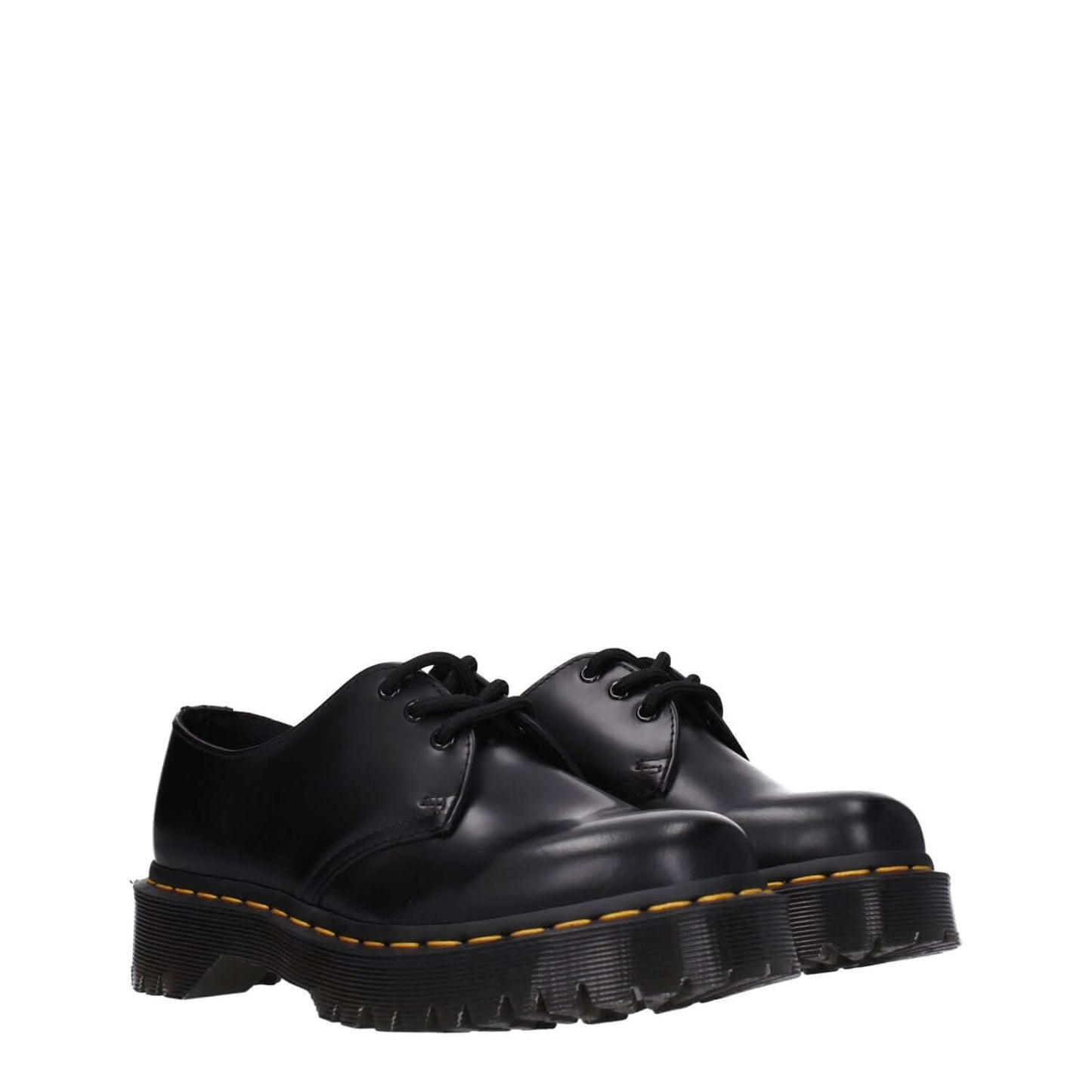 Dr. Martens Black Leather Oxfords And Derbies, casual lace-up shoes with round toe and mid heels.