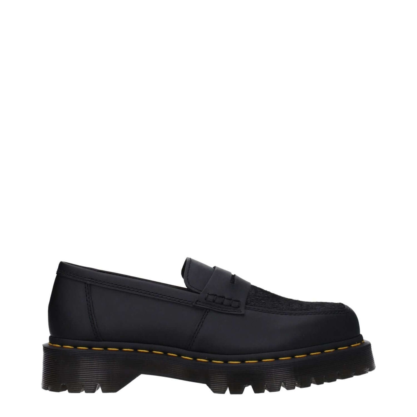 Dr. Martens Black Leather Slip-On Loafers with rubber sole and mid heel, 3.5 cm, featuring a square toe design. MPN: UPENTONBEXSQPNY31303001.