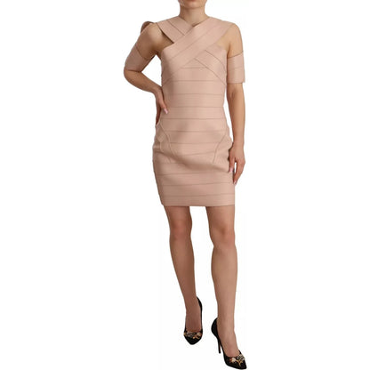 Dsquared² Beige Leather Open Shoulder Sheath Mini Dress