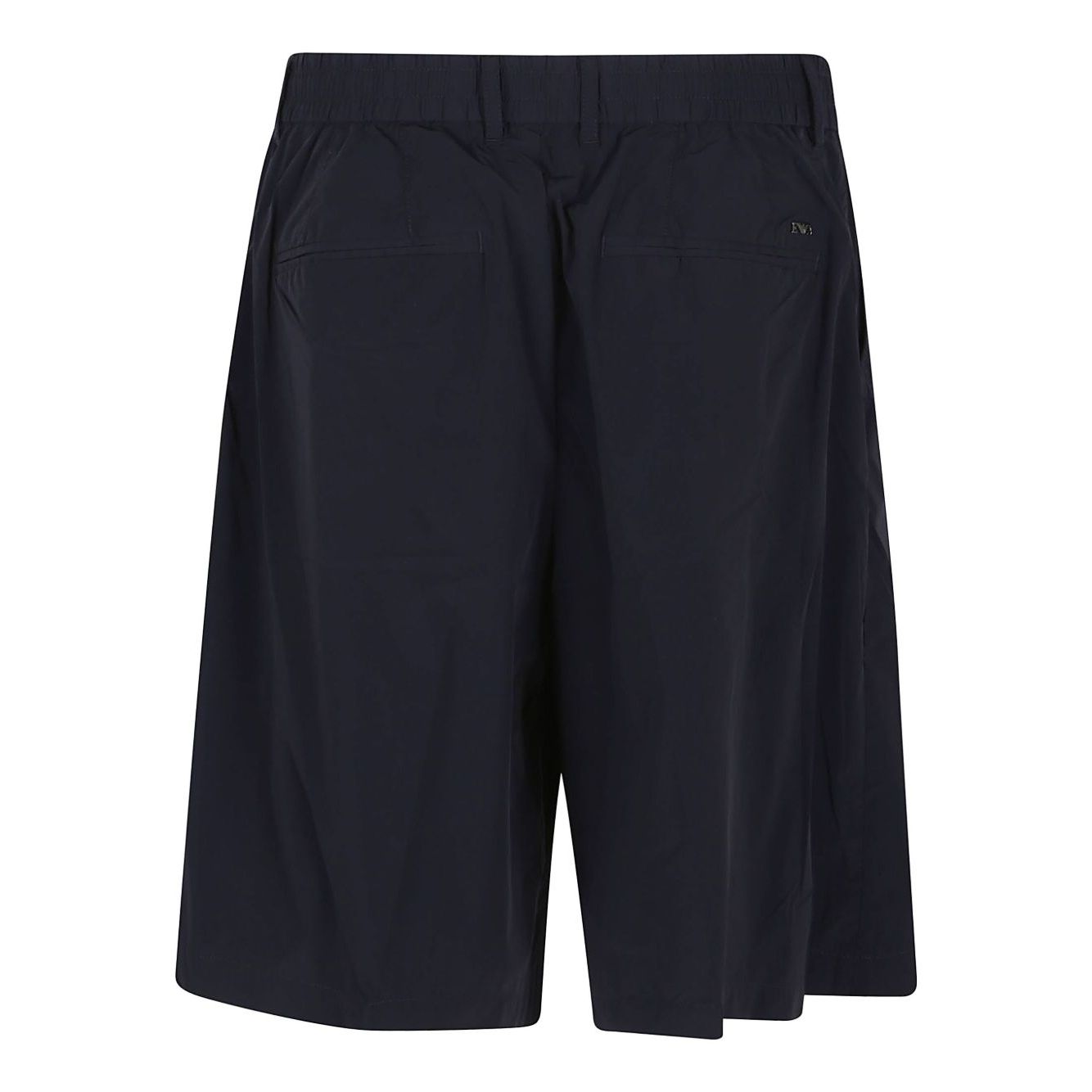 Back view of EMPORIO ARMANI EXCLUSIVE Shorts Blue featuring rear pockets, elastic waistband, and straight silhouette.
