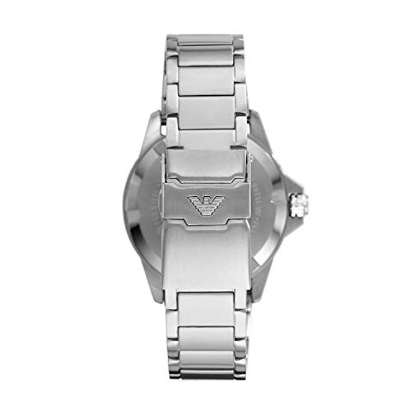 Back view of EMPORIO ARMANI MOD. AR11339 men's stainless steel wristwatch with SS bracelet.