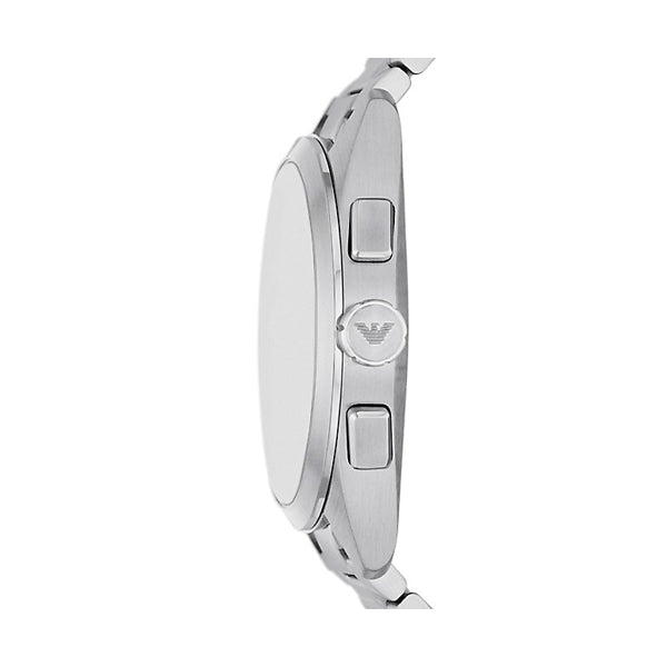 Side view of EMPORIO ARMANI MOD. AR11480 Gent wristwatch with stainless steel case and quartz movement, shown in official packaging.