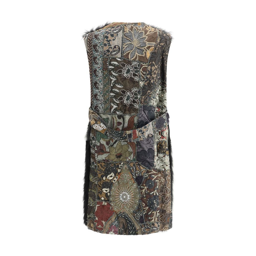 Back view of Ella Multicolor Cotton Clothing jacket with intricate patchwork design and colorful embroidery, showcasing unique textile artistry.