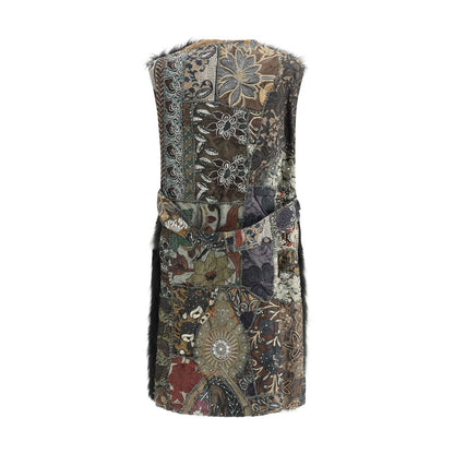 Back view of Ella Multicolor Cotton Clothing jacket with intricate patchwork design and colorful embroidery, showcasing unique textile artistry.