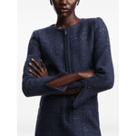 Emporio Armani Jackets Blue with navy blue sequin embellishment, tweed texture, and front zip fastening in wool blend.