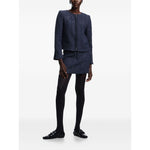 Emporio Armani Jackets Blue - Navy blue sequin embellishment tweed texture blazer with front zip fastening and slit cuffs.