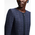 Emporio Armani Jackets Blue - Navy blue sequin tweed wool blend blazer with front zip fastening and long sleeves.