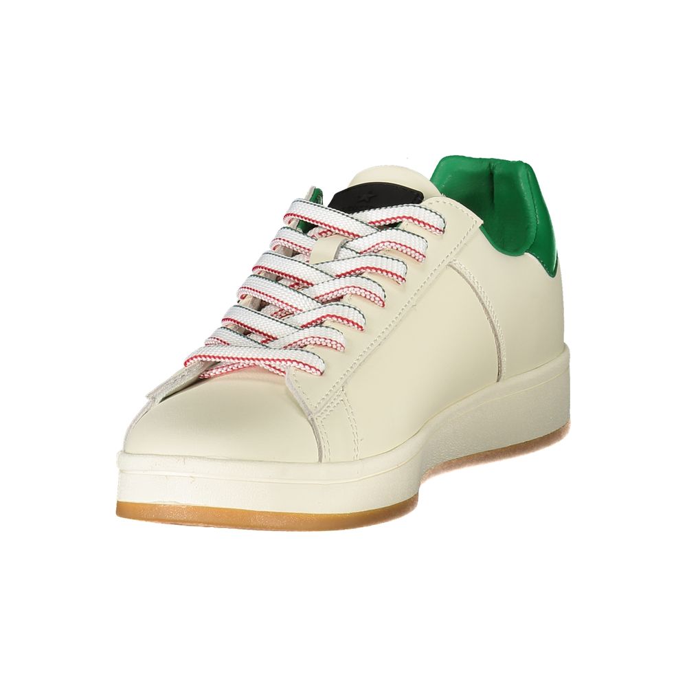 Esercito 1659 White Leather Men Sneaker with green accents and brand logo, stylish design perfect for bold fashion statements.