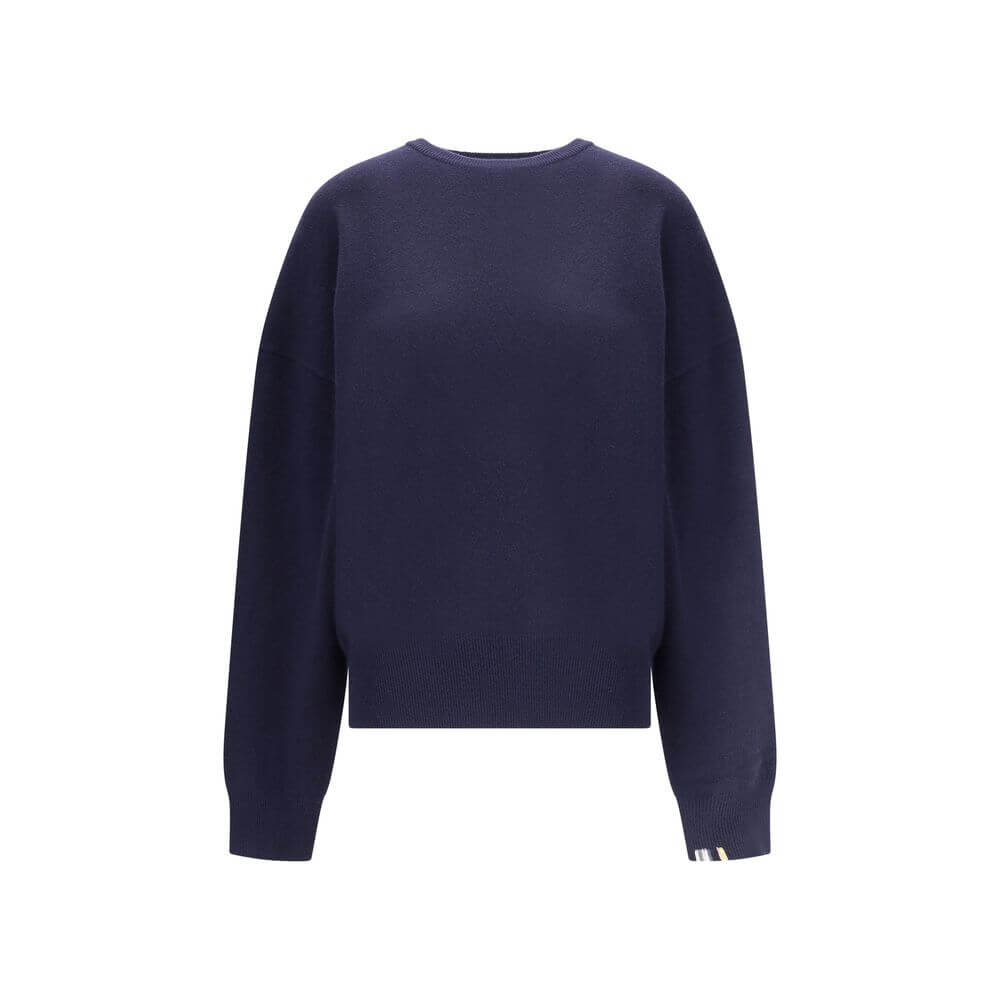 Extreme Cashmere Blue Cashmere Cashmere Sweater with crew neck, dropped shoulders, and ribbed hem and cuffs for modern comfort.