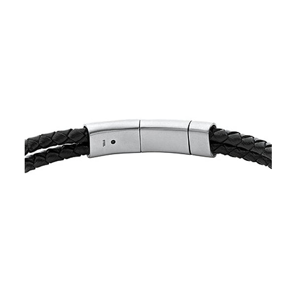 FOSSIL JEWELS JEWELRY Mod. JF04202040 black leather bracelet with sleek silver clasp.