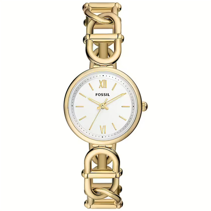 Alt Tag: FOSSIL Mod. ES5272 lady's wristwatch, 30mm gold SS IP case, quartz movement, water-resistant 5 ATM, official packaging