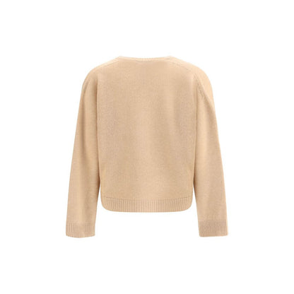 Back view of Fabiana Filippi Beige Cashmere Cashmere Sweater with ribbed hem and cuffs, showcasing elegant design and luxury fabric.