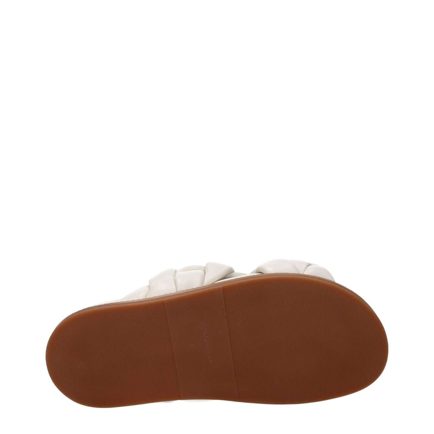 Sole view of Fabiana Filippi Beige Leather Slippers with rubber sole, casual open toe design, and ivory details.