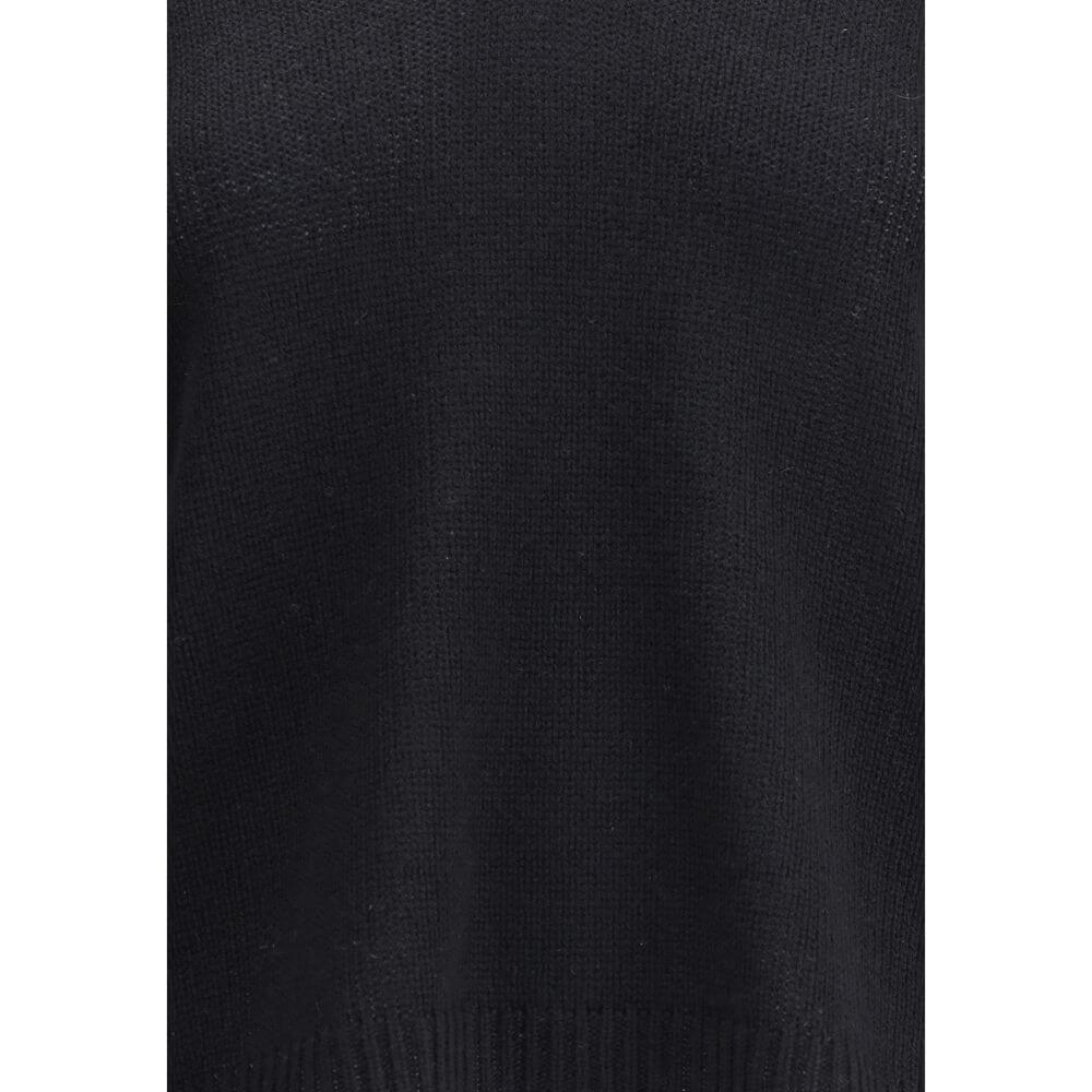 Fabiana Filippi Black Cashmere Cashmere Sweater with ribbed V-neck and hem, AW25, 100% Kashmir. Classic and elegant design.