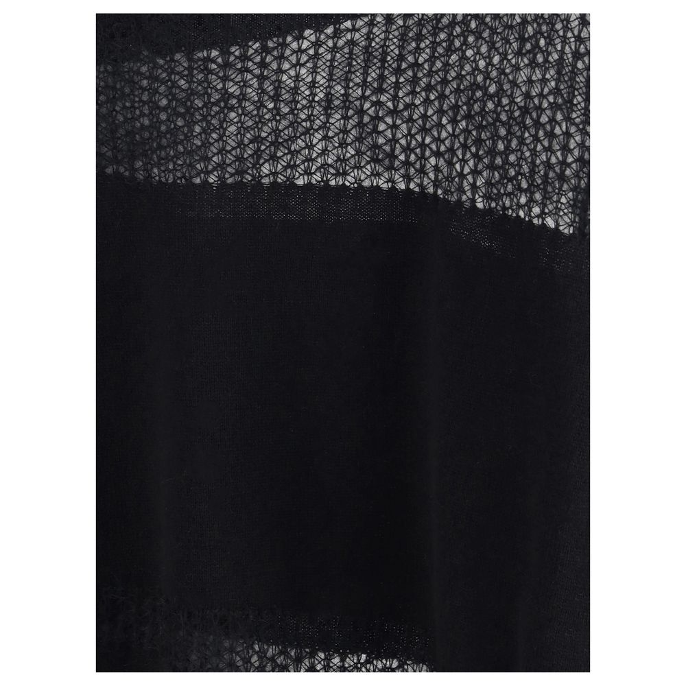 Close-up of the Fabiana Filippi Black Fleece Wool Cashmere Sweater showcasing fine knit texture and perforated details.