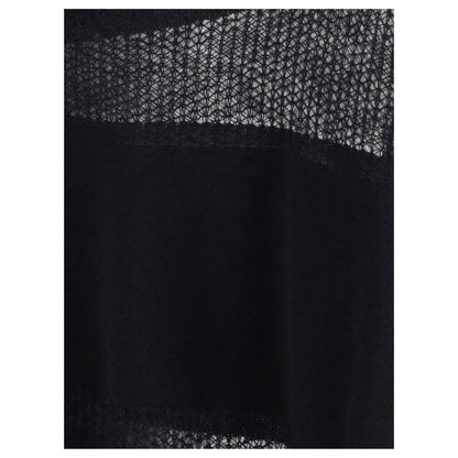 Close-up of the Fabiana Filippi Black Fleece Wool Cashmere Sweater showcasing fine knit texture and perforated details.