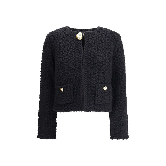 Fabiana Filippi Black Fleece Wool Coat with gold buttons, two front pockets, crew neck, AW25