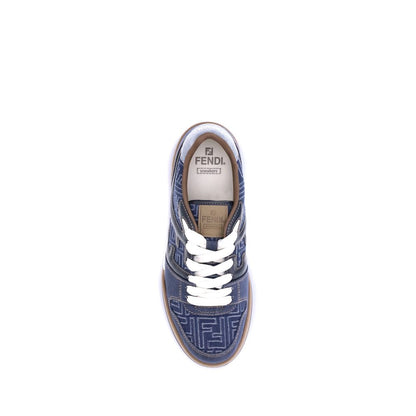 Fendi Blue Cotton Low Top Sneakers