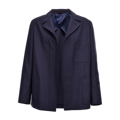 Fendi Blue Virgin Wool Full-Length Jacket