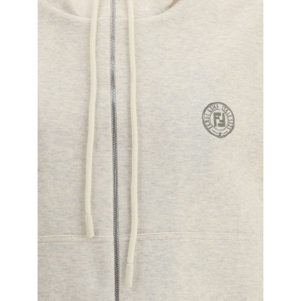 Fendi Hooded Vest with logo print, front zipper, and drawstring, offering a blend of comfort and style in 100% cotton fabric.