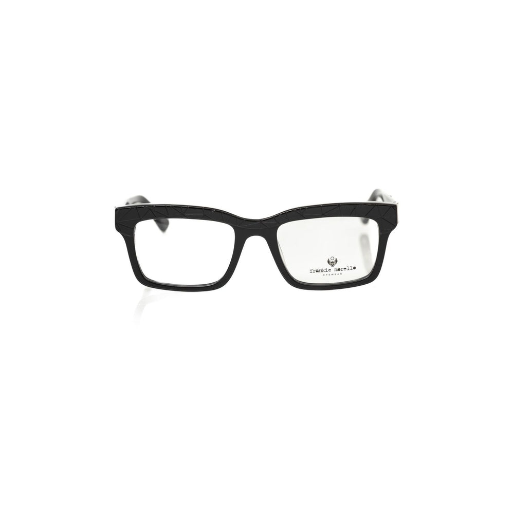 Frankie Morello Black Acetate Unisex Frame with bold geometric pattern and distinctive temples for high-fashion optics.