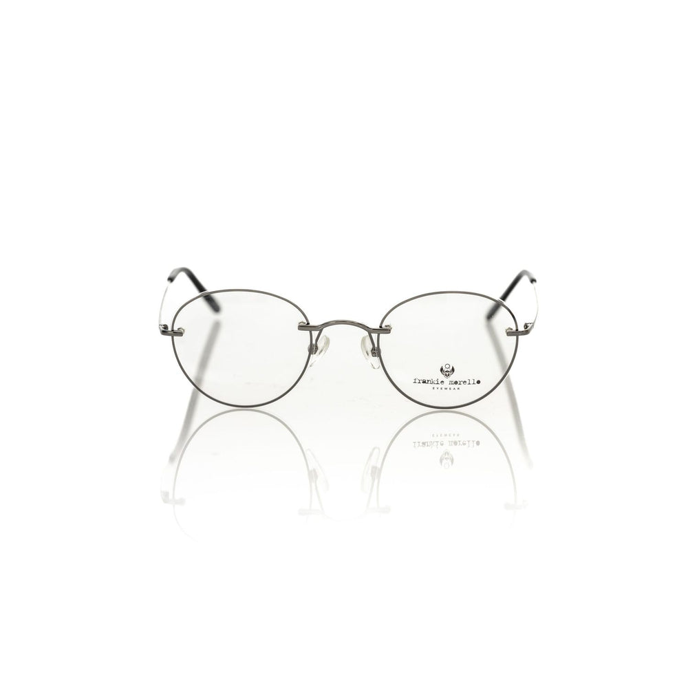 Frankie Morello Gray Metallic Unisex Eyeglass Frame with round design and Italian craftsmanship.