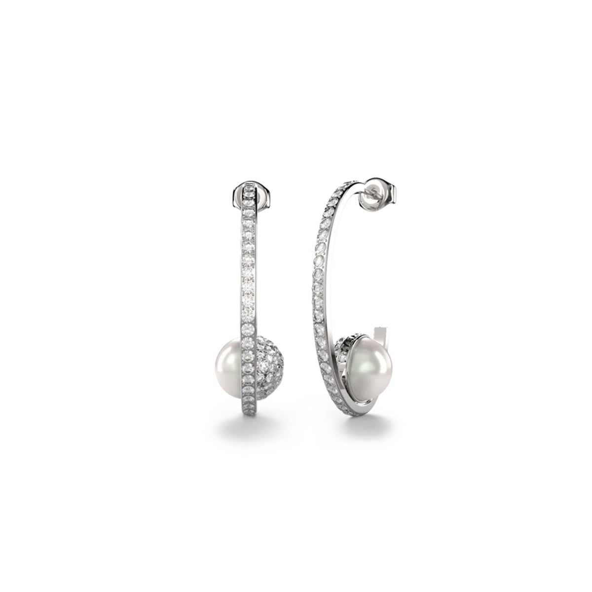 Elegant hoop earrings from GUESS JEWELS JEWELRY Mod. JUBE04452JWRHT-U featuring pearls and crystals, highlighting luxurious design.