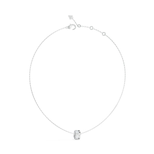 Elegant GUESS JEWELS JEWELRY Mod. JUBN05195JWRHT-U silver necklace with pendant displayed against a white background.