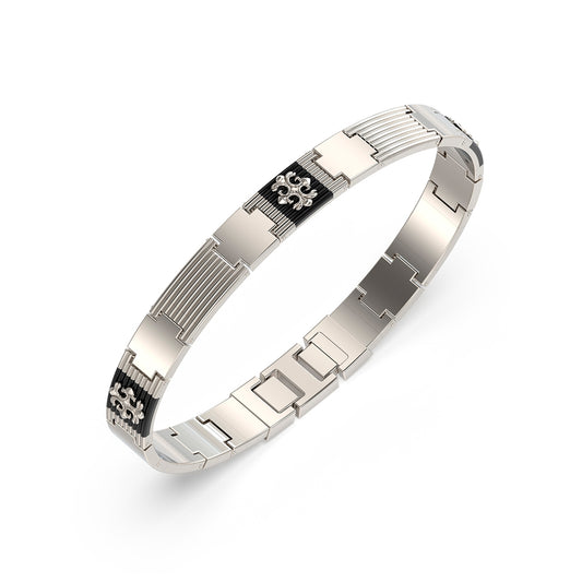 GUESS JEWELS JEWELRY Mod. JUMB05065JWSTBKT-U silver bracelet with intricate design on a white background