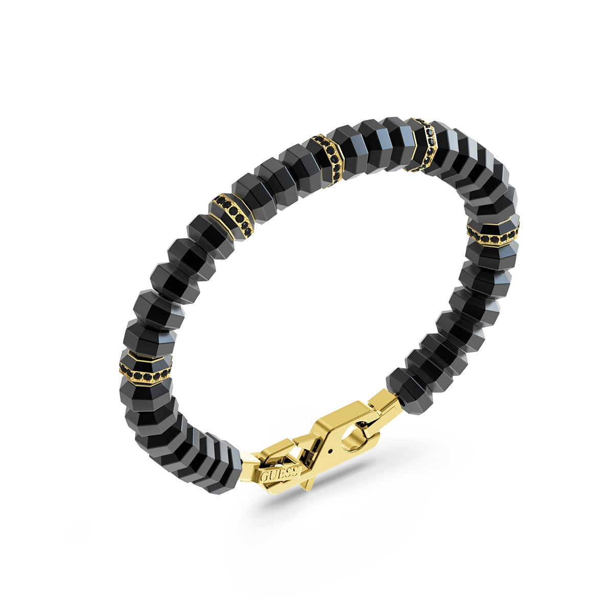 GUESS JEWELS JEWELRY Mod. JUMB05087JWYGS bracelet with black beads and gold accents