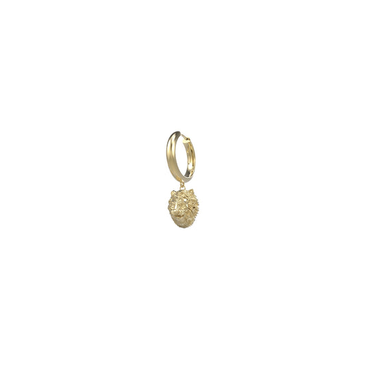 Gold earring featuring GUESS JEWELS JEWELRY Mod. JUME01304JWYGT-U design with an intricate pendant detail on hoop.
