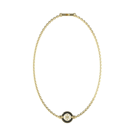 GUESS JEWELS JEWELRY Mod. JUMN04424JWYGBKT-U necklace with gold chain and circular pendant design.