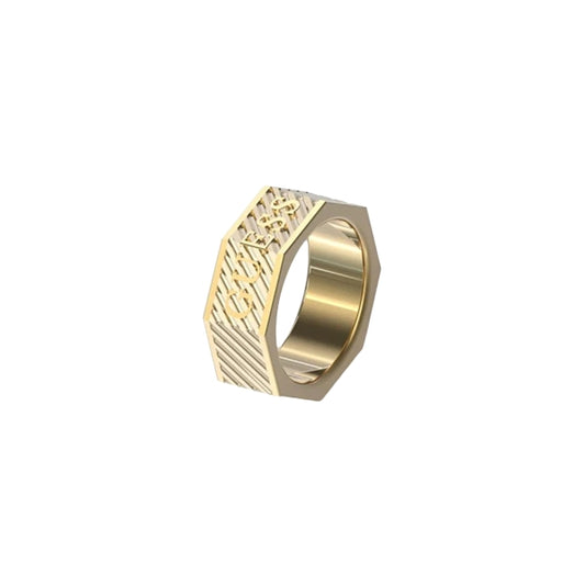 GUESS JEWELS JEWELRY Mod. JUMR03030JWYG62 gold ring with embossed design.