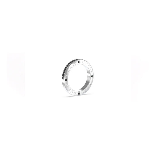 GUESS JEWELS JEWELRY Mod. JUMR03219JWYGBK66 silver ring with engraved details on a white background