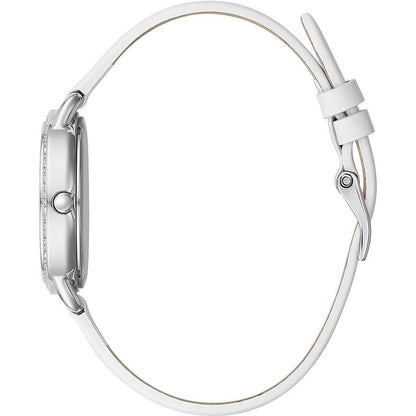 Side view of GUESS Mod. GW0099L1 silver 925° quartz analog lady's necklace with official packaging, water-resistant to 5 ATM, 30mm case.