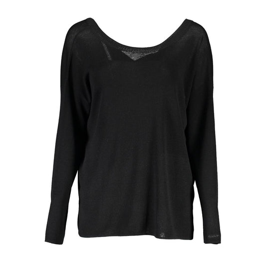 Gant Black Wool Sweater with round neck and long sleeves featuring a subtle logo.
