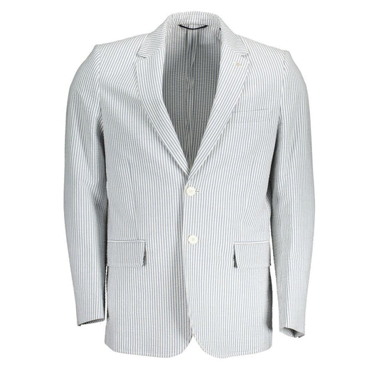 Gant White Cotton Men Jacket with classic 2-button closure, structured silhouette, external and internal pockets, and sophisticated design.
