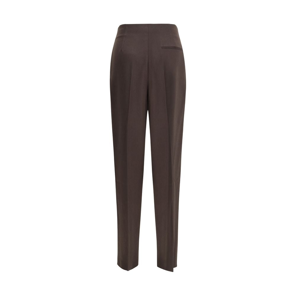 Back view of Giorgio Armani Brown Fleece Wool Casual Pants featuring minimalist design with zipper, side pockets, and welt pocket.