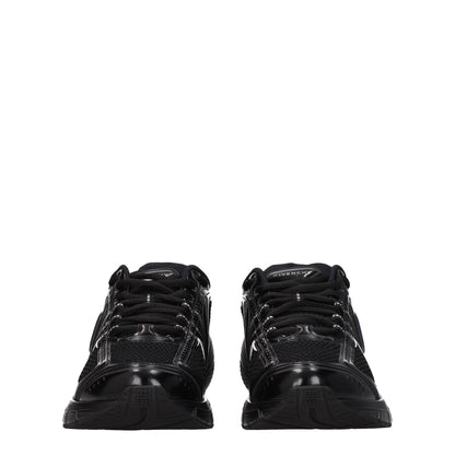 Givenchy Black Fabric Athletic Sneakers with logos, lace-up closure, rubber sole, and mid heels, featuring a sleek black design.