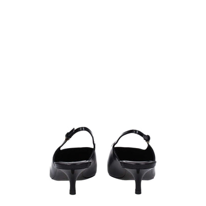 Back view of Givenchy Black Leather Mid Heel Pumps with buckle closure and pointy toe, featuring leather sole and 5.5 cm mid heels.
