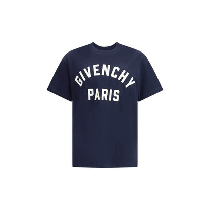 Givenchy Blue Cotton T-Shirt with white logo, featuring ribbed crew neck, AW25, crafted from soft 100% cotton for a refined style.