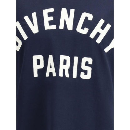 Givenchy Blue Cotton T-Shirt with white stitched logo on front.