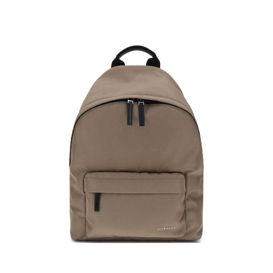 Givenchy Brown Polyamide Backpack with double-zip closure, leather pull tabs, and GIVENCHY signature on front for modern style.
