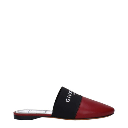 Givenchy Red Leather Slippers with front logo, casual style, round toe, low flat heel, made of leather and cherry accents, MPN BE2002E01H607.
