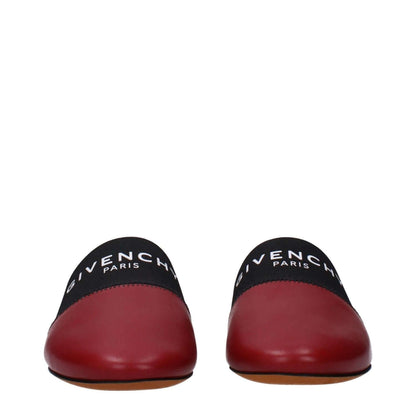Givenchy Red Leather Slippers featuring front logo, casual style, round toe, and low flat heel, perfect for stylish comfort.
